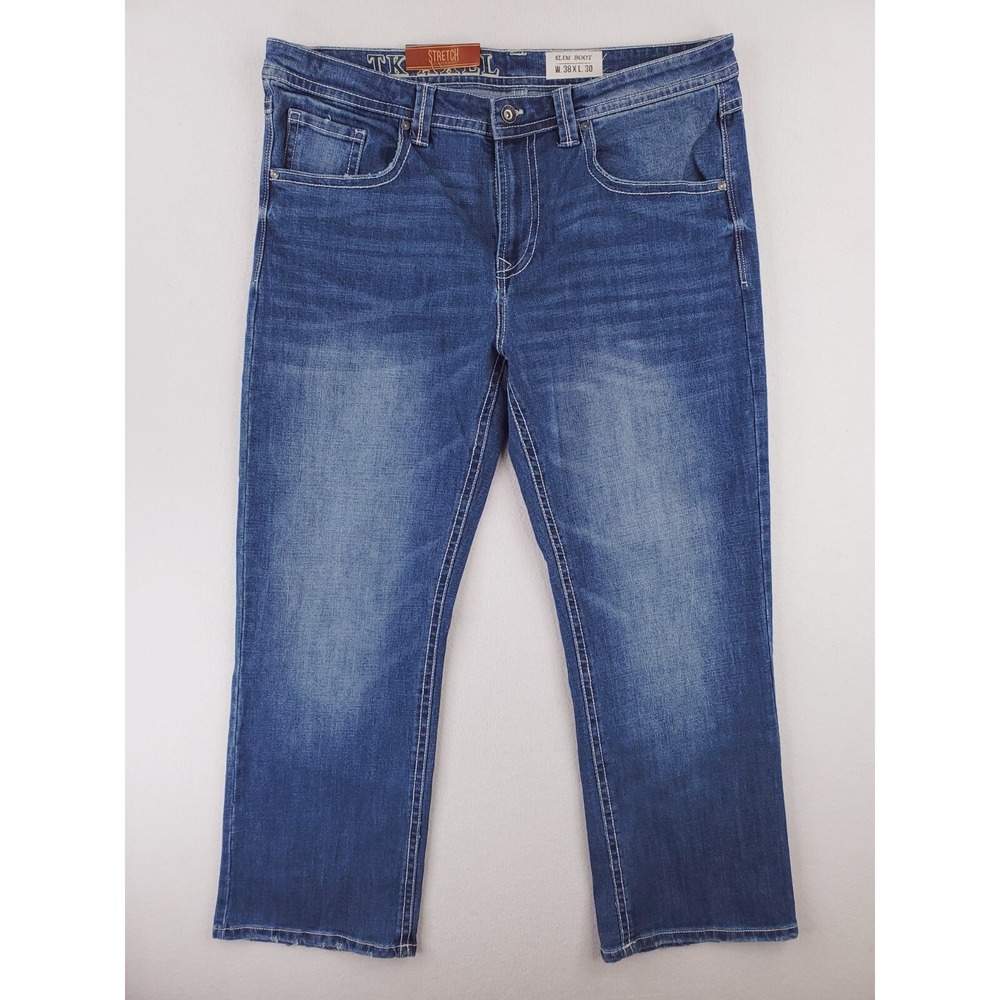 TK Axel Jeans Mens 38x30 Slim Bootcut‎ Pants Distressed Thick Stitch Western Y2K